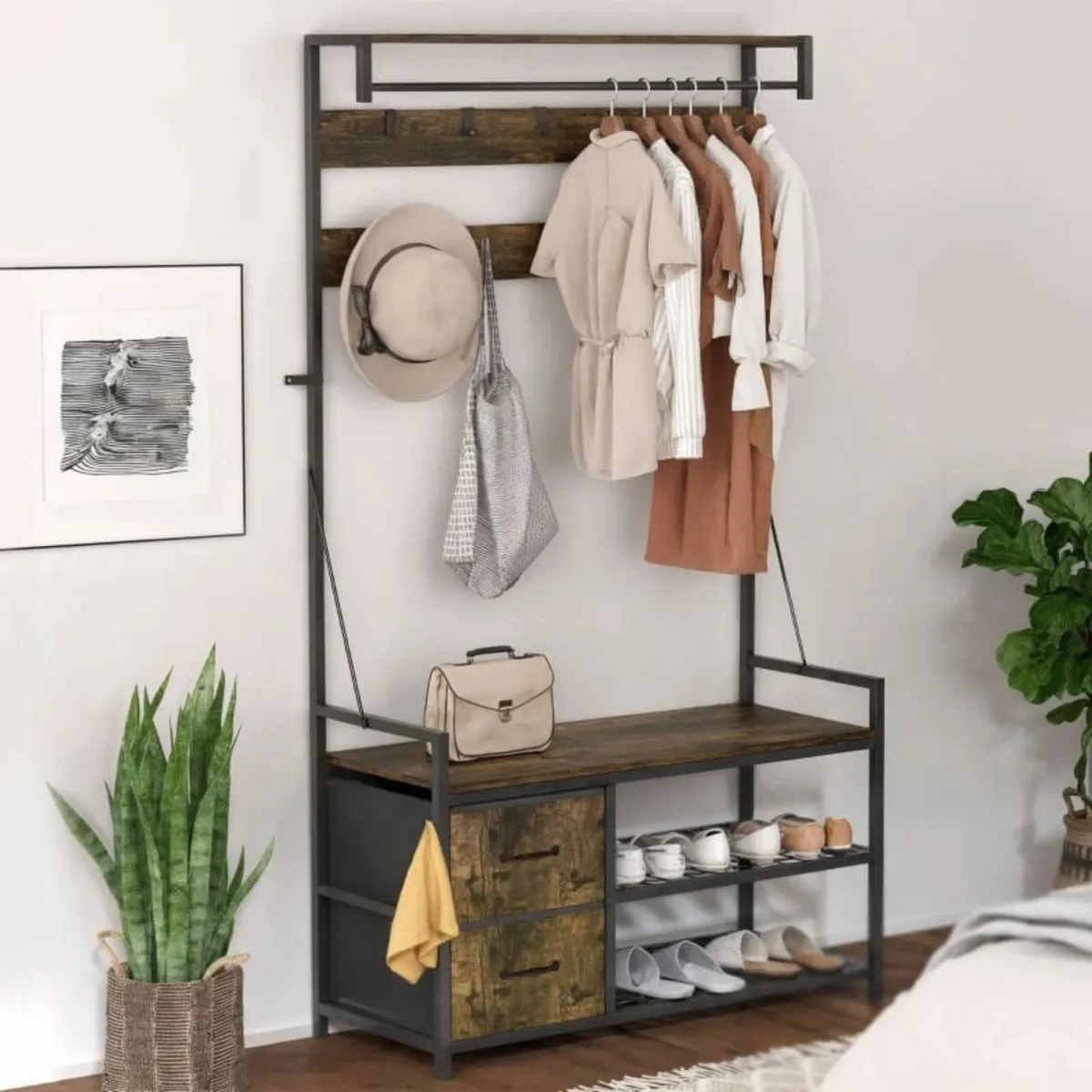 6-in-1 Coat Rack with Shoe Bench and Shoe Shelf, I - Image 2