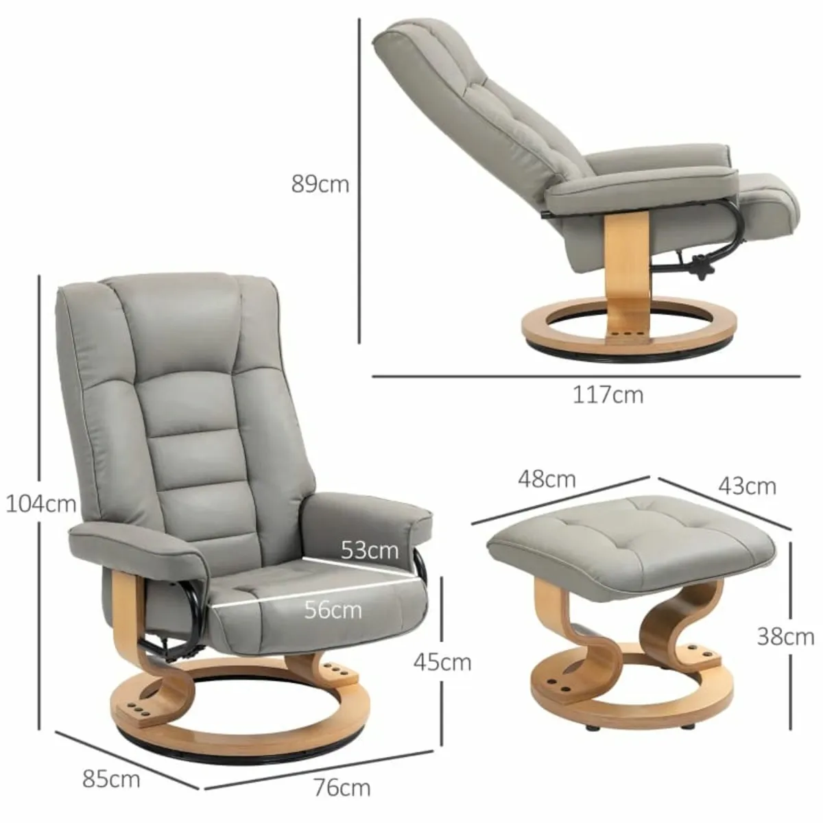 Recliner with Ottoman, swivel & recline, faux leat - Image 3
