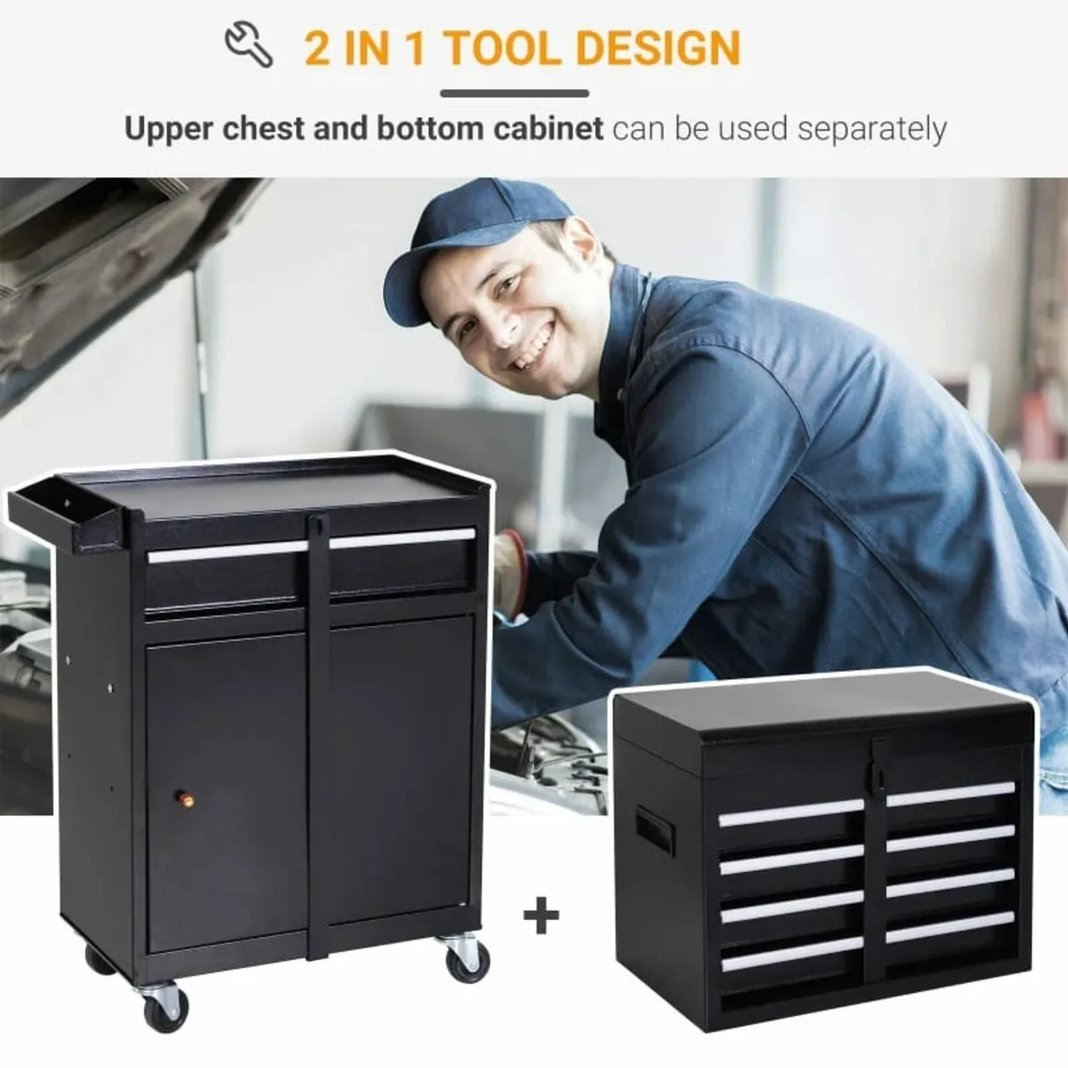 Tool Chest 2 in 1 Metal Tool Cabinet Storage Box w - Image 4