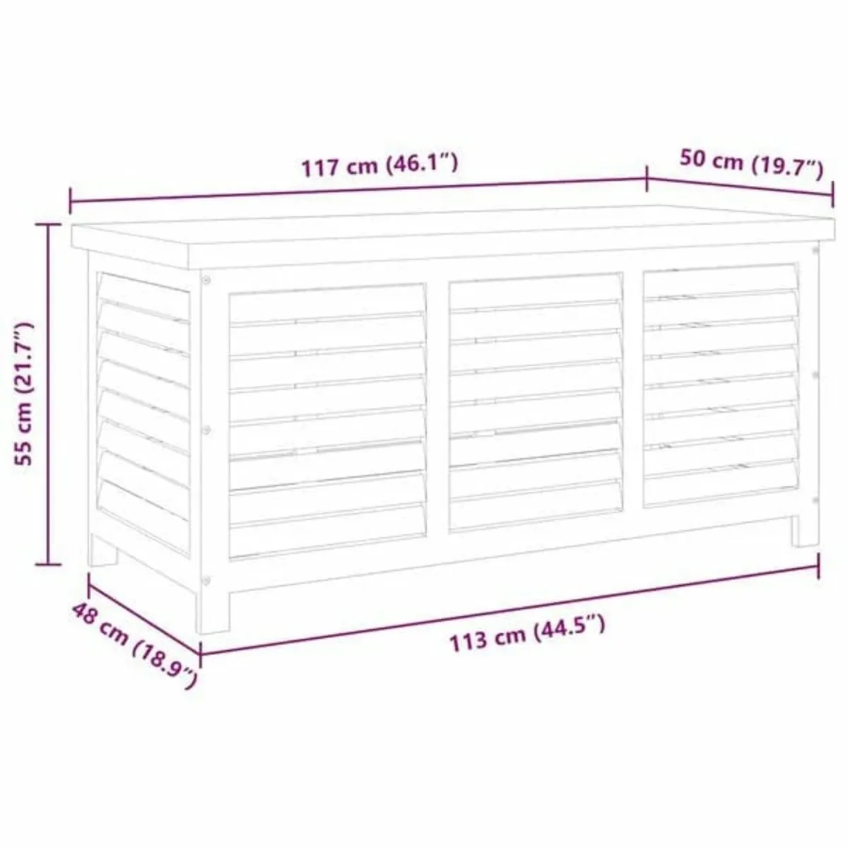 Storage Box 117x50x55 cm Solid Eucalyptus Wood - Image 3