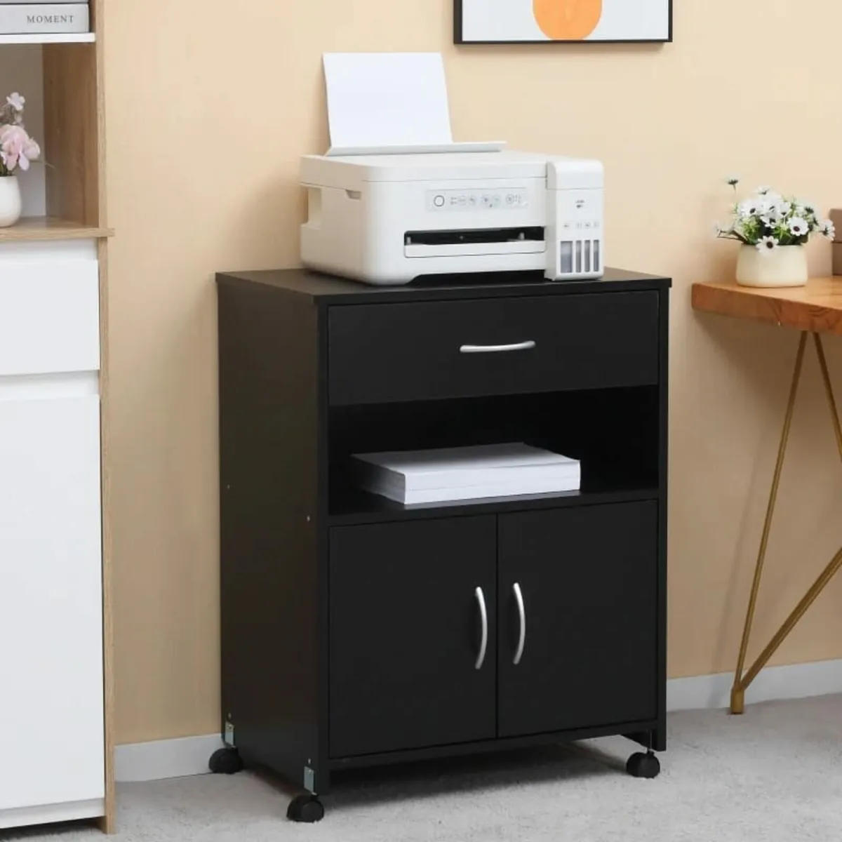 Stand Mobile Printer Cabinet with Storage, Open Sh - Image 2