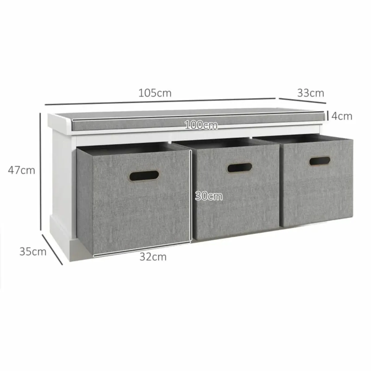 Three-Drawer Shoe Storage Bench, with Padded Top S - Image 3