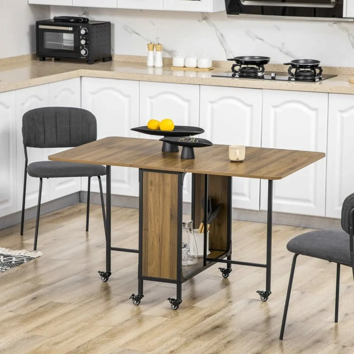 Six-Person Drop Leaf Dining Table - Brown/Black - Image 4