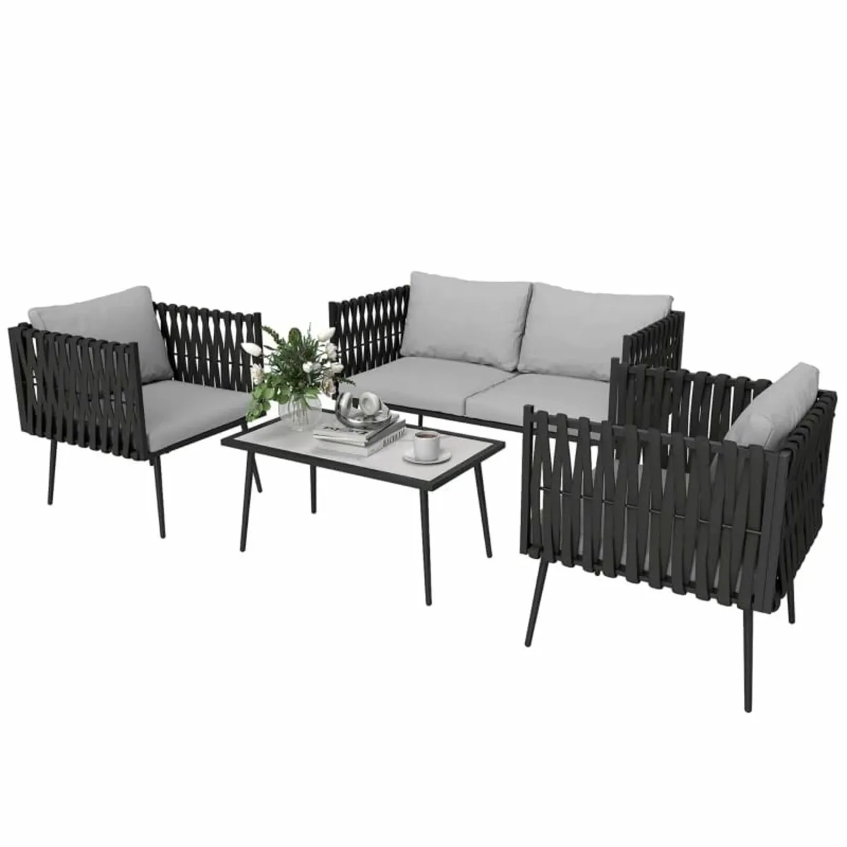 4-Piece Garden Furniture Set with Cushions - Light - Image 1