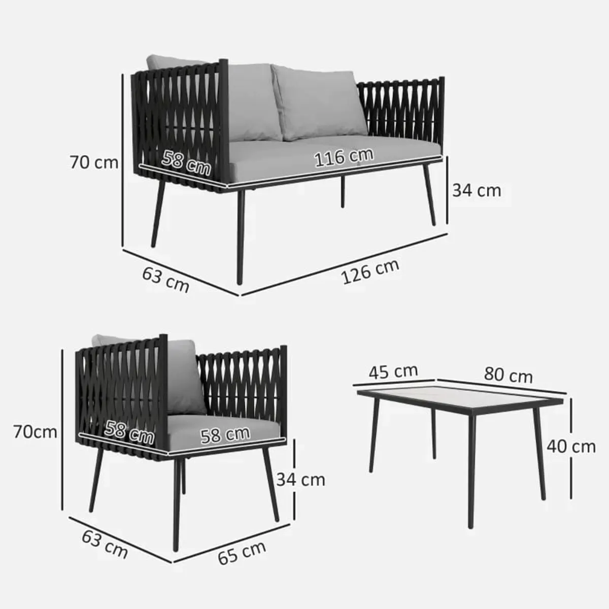 4-Piece Garden Furniture Set with Cushions - Light - Image 3
