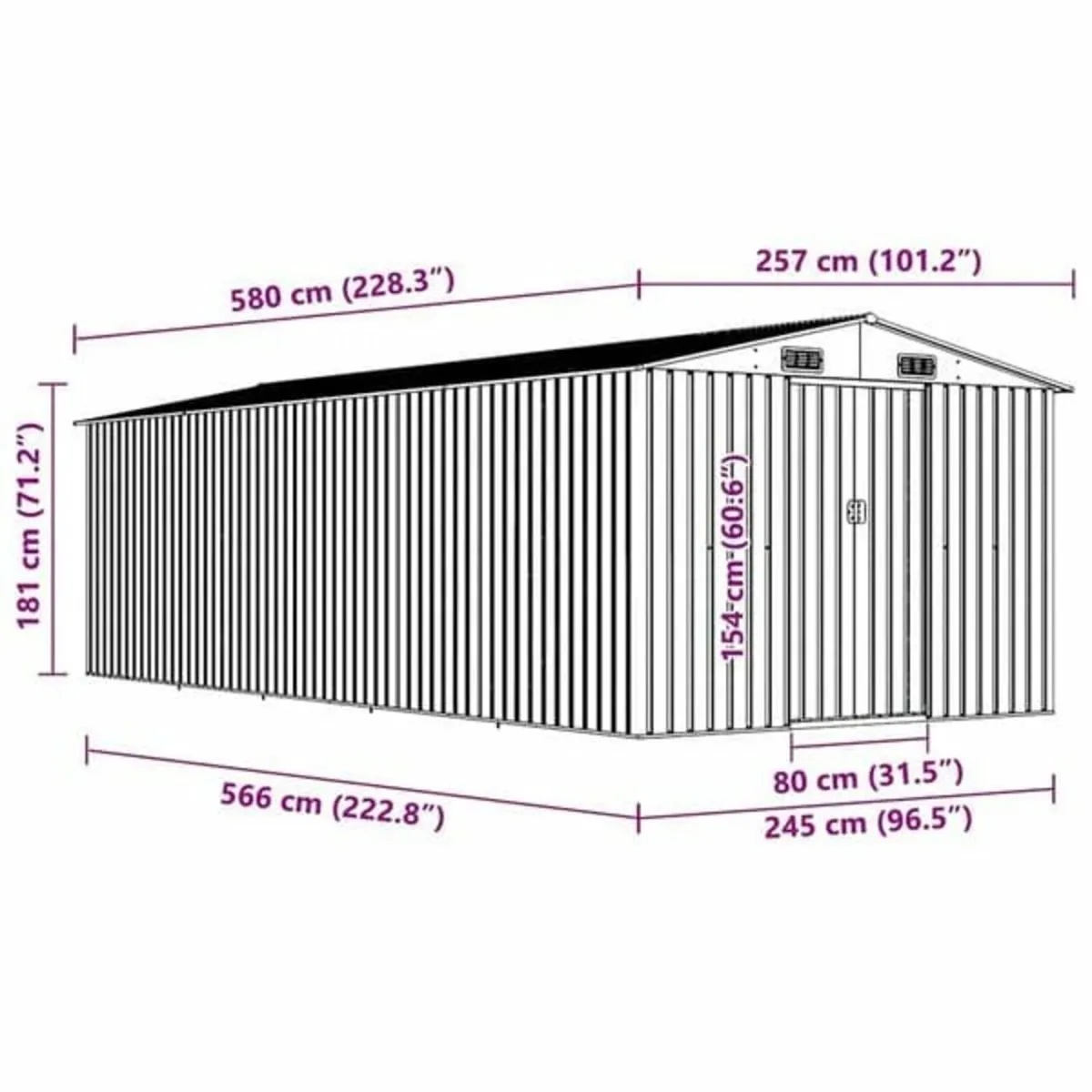 Garden Shed 257x580x181 cm Metal Grey - Image 3