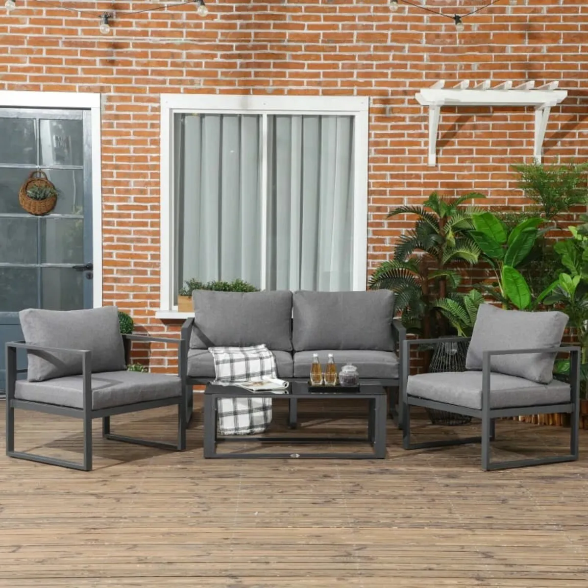 4 Pieces Garden Sofa Set, Including 2 Single Armch - Image 3