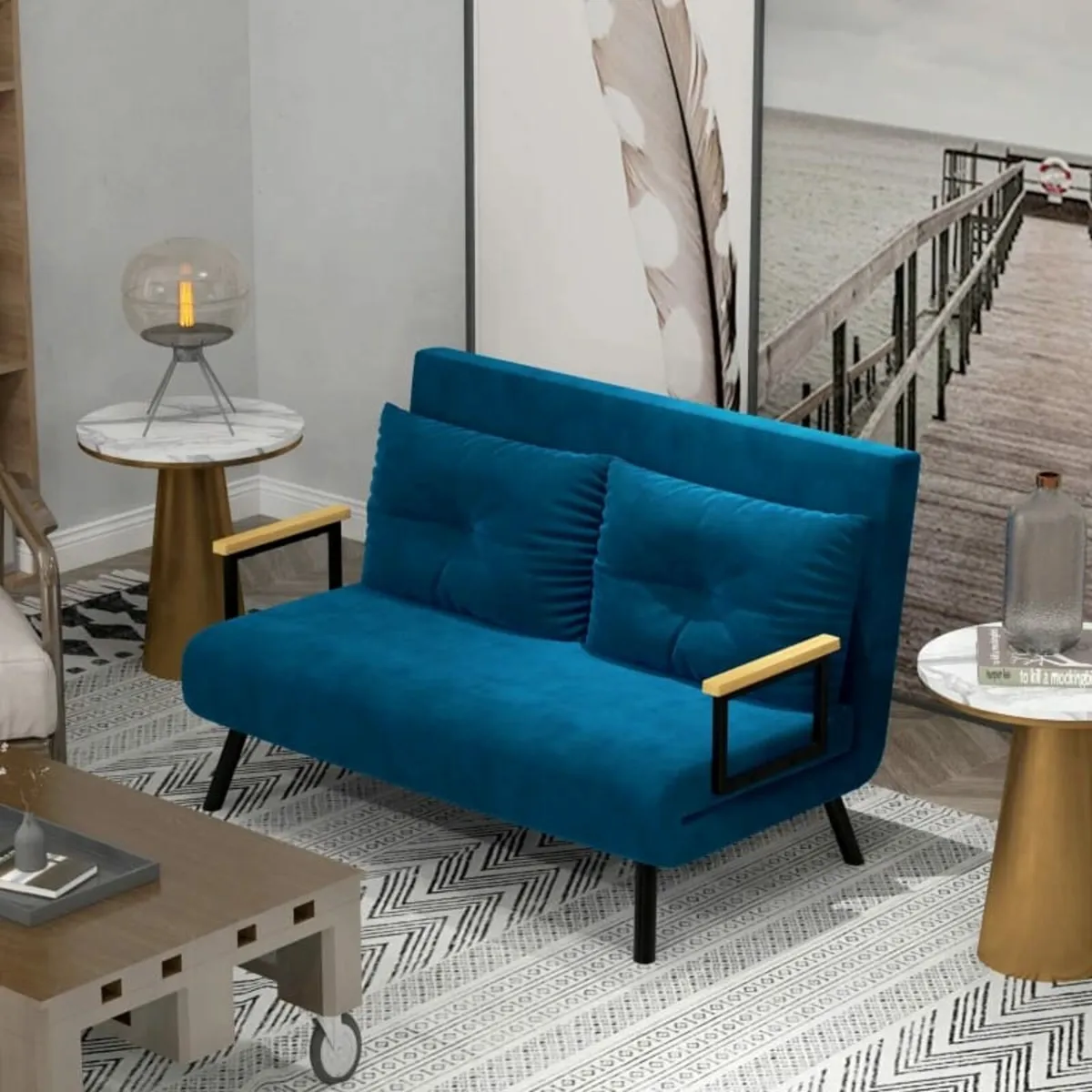 2-Seater Convertible Sofa Bed with Adjustable 5-Le - Image 1