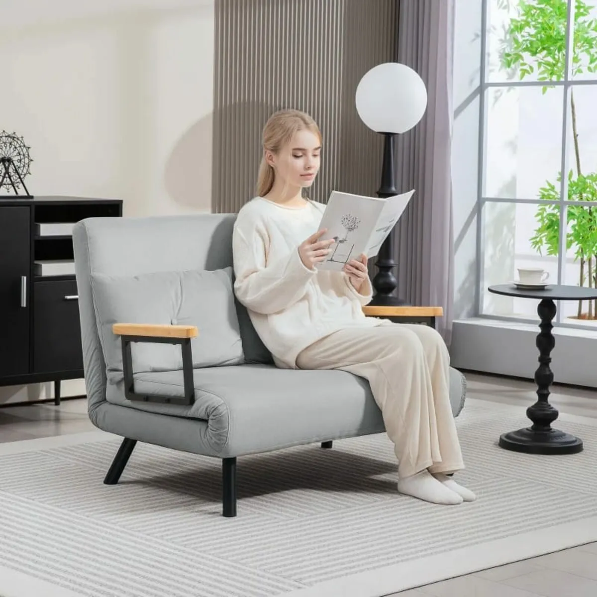 4-in-1 Velvet-Feel Double Sofa Bed, with Pillows - - Image 3