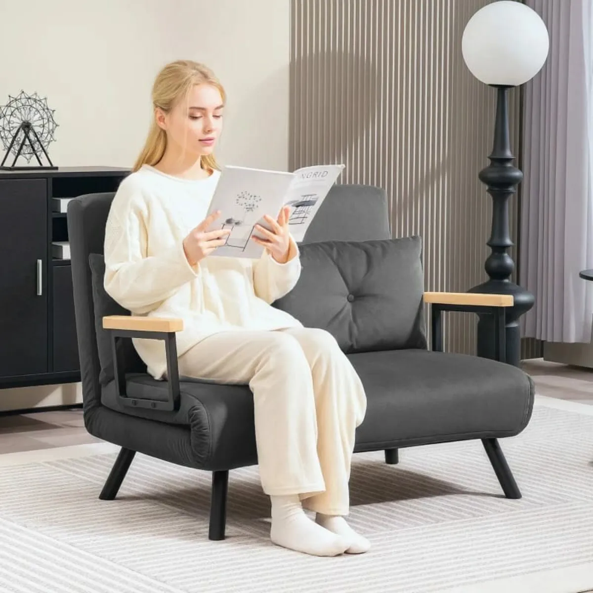 4-in-1 Velvet-Feel Double Sofa Bed, with Pillows - - Image 3