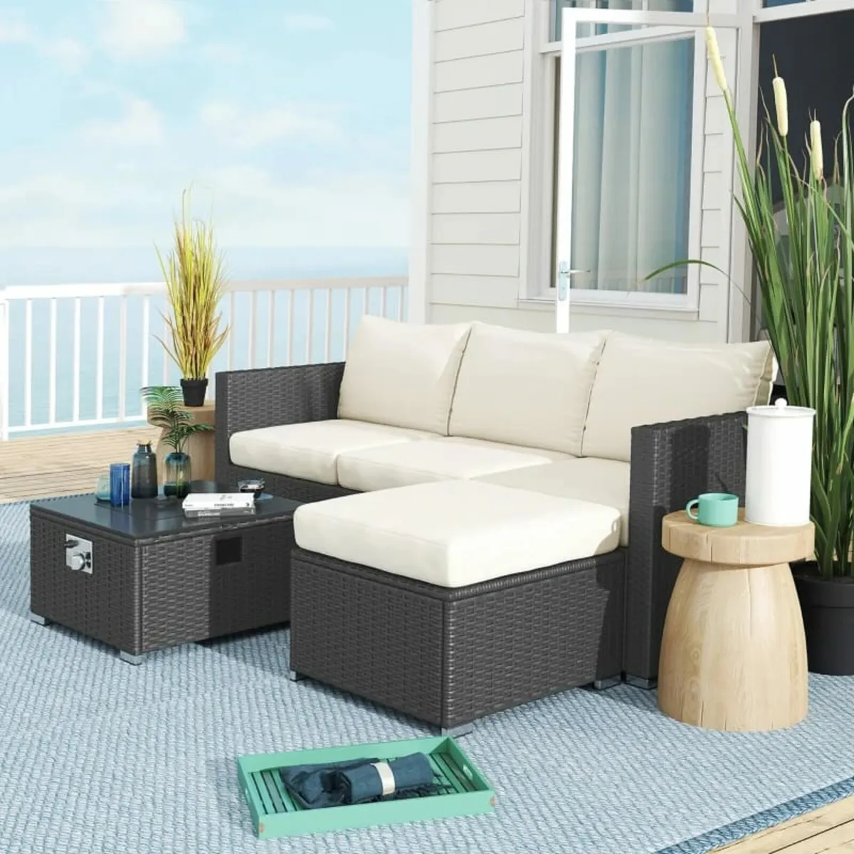 Five Piece Rattan Garden Furniture Set with Gas Fi - Image 2