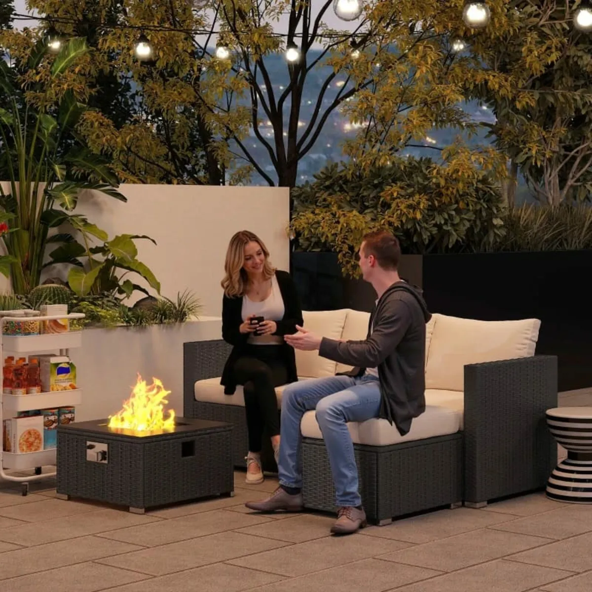 Five Piece Rattan Garden Furniture Set with Gas Fi - Image 4