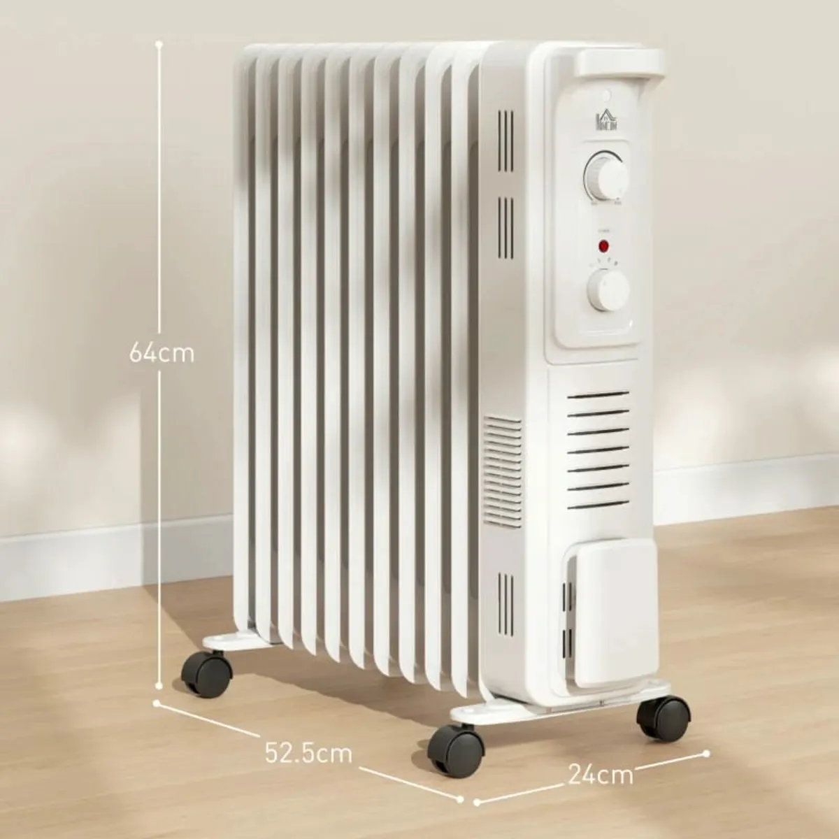 2.5kW 11 Fin Oil-Filled Radiator - White - Image 4