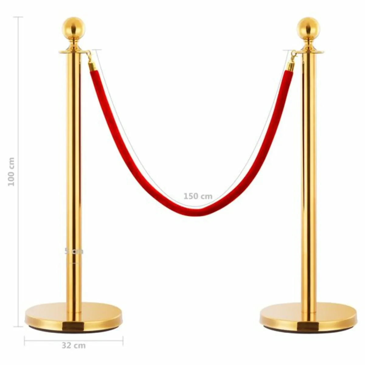 3 Piece VIP Queue Barrier Set Stainless Steel Gold - Image 3
