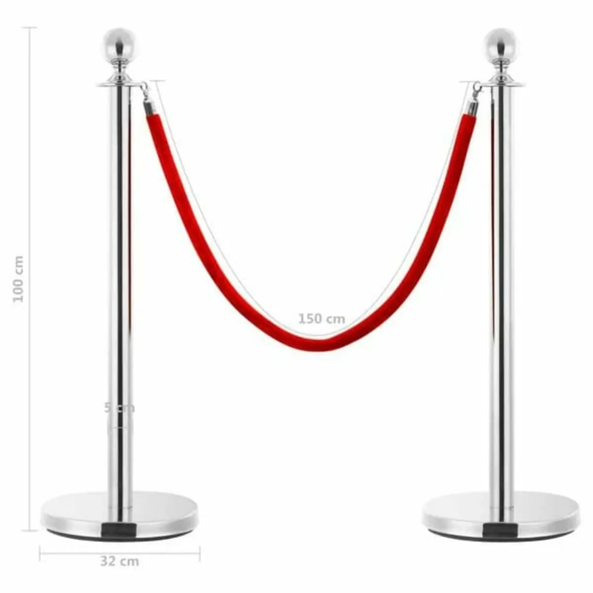 3 Piece VIP Queue Barrier Set Stainless Steel Silv - Image 3