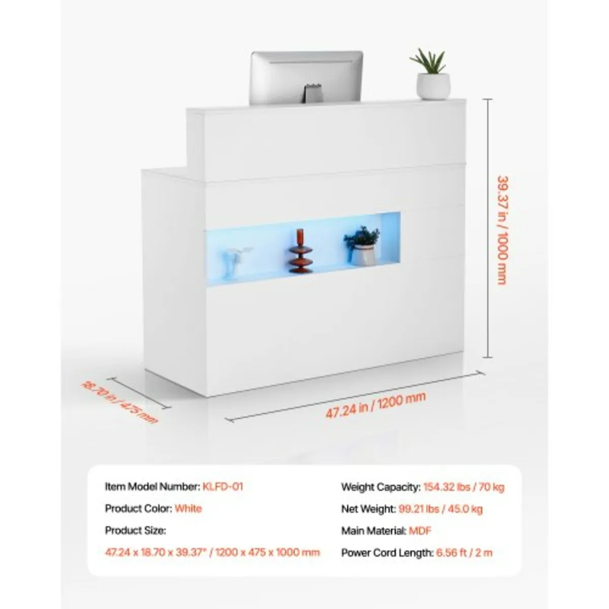 Reception Desk, 47.24 x 18.7 x 39.37 in Rectangula - Image 3