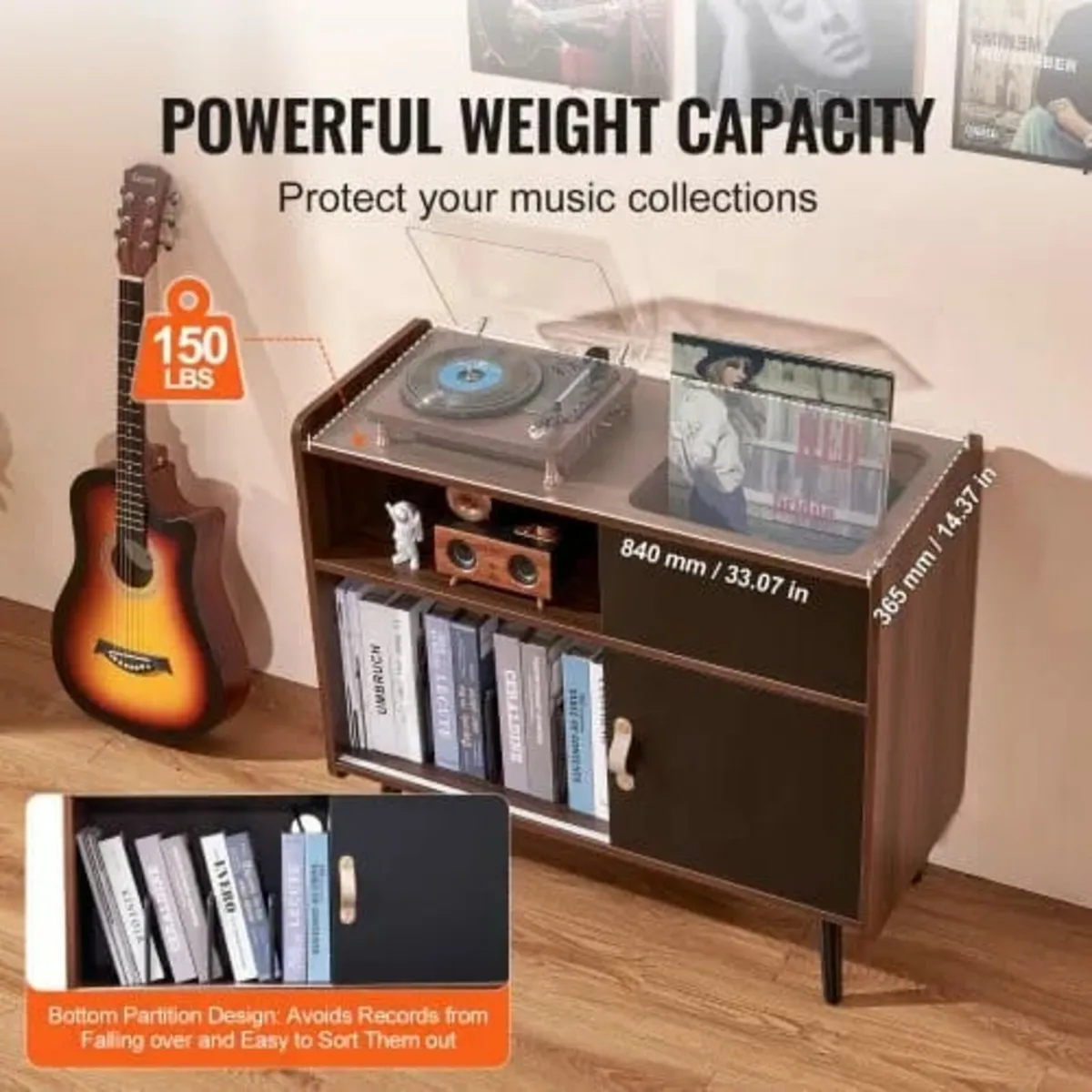 Record Player Stand with Power Outlet, Turntable S - Image 3
