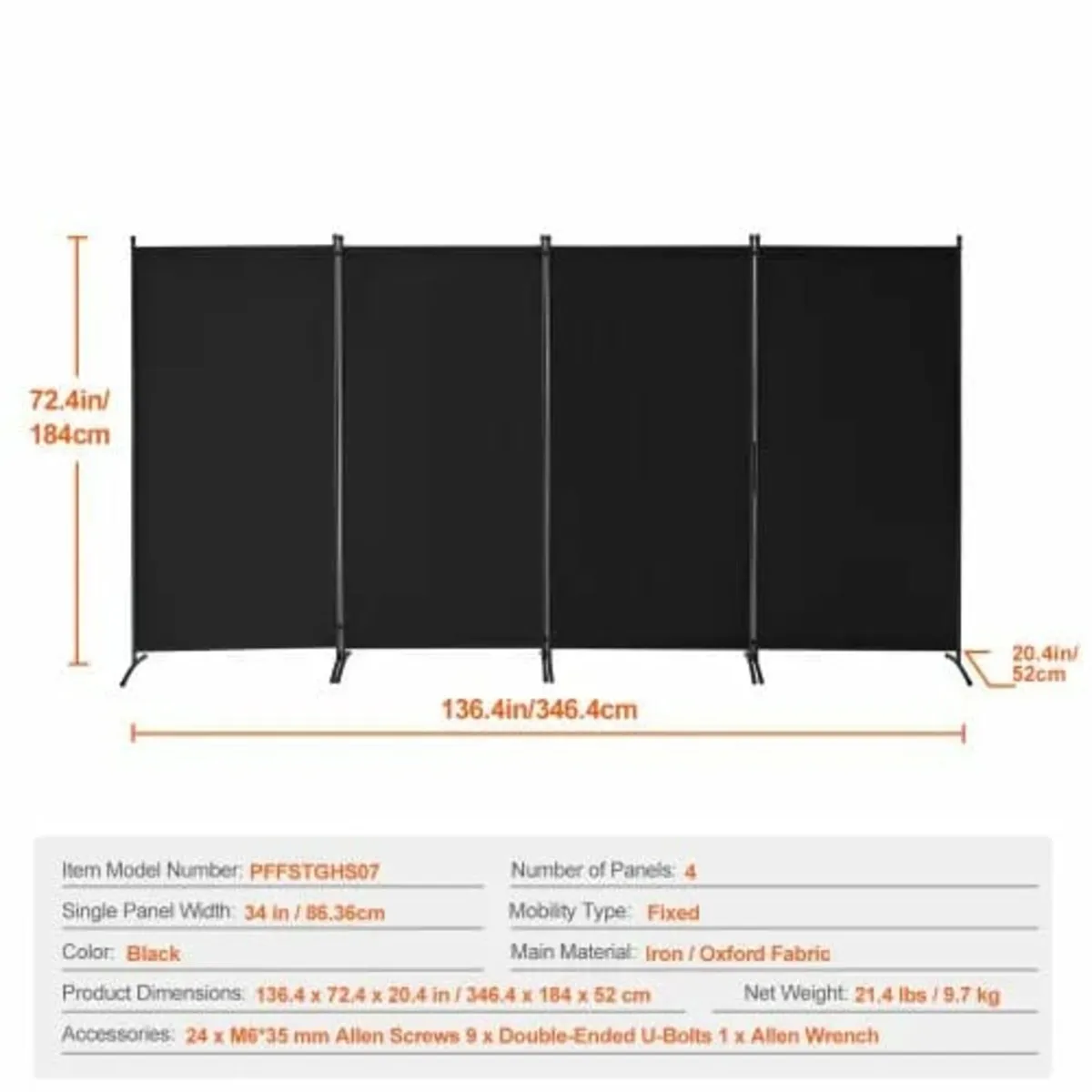 4 Panels Room Divider, Folding Privacy Screen and - Image 4