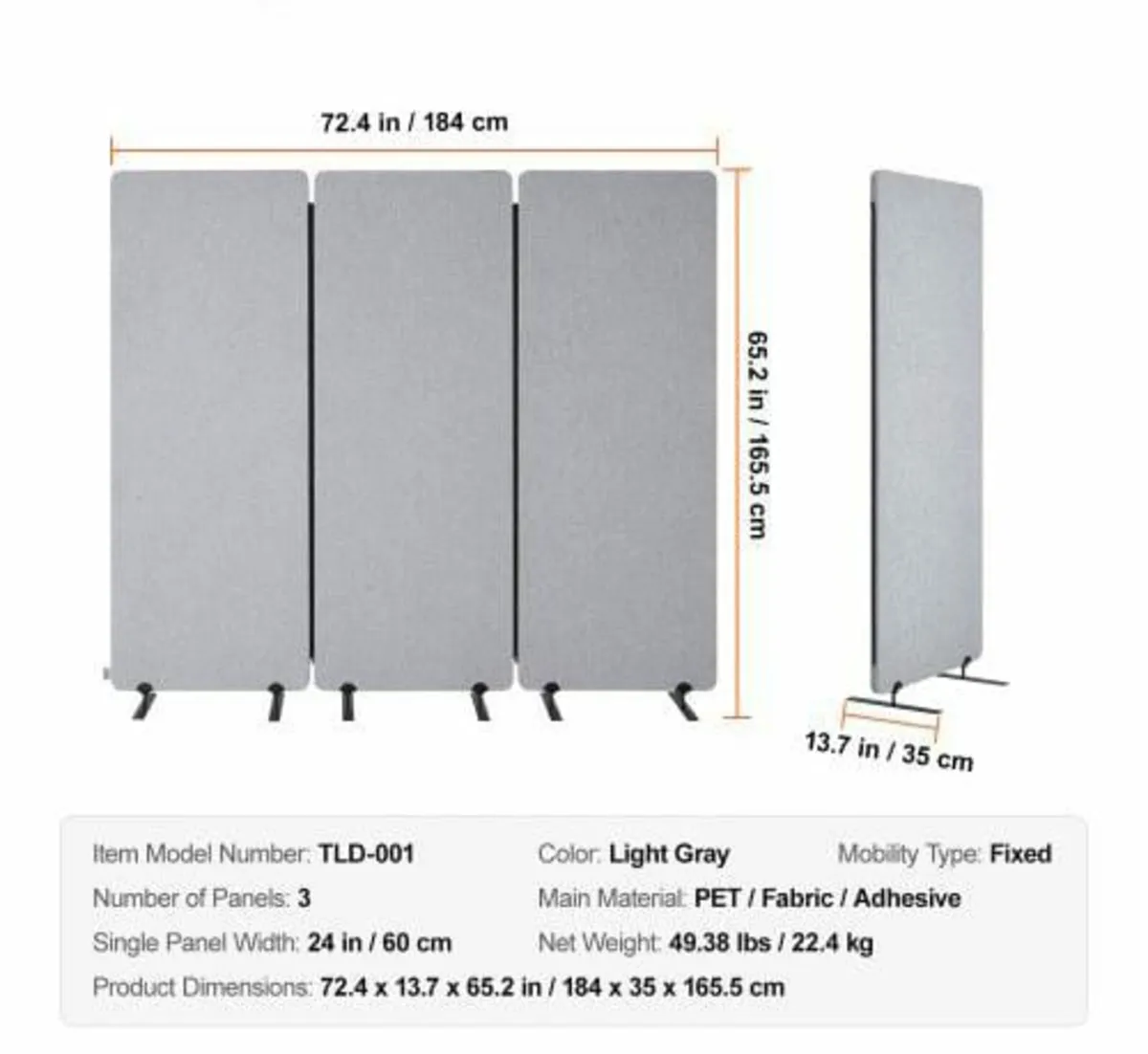 2FT Room Divider, 3 Panels PET Polyester Soundproo - Image 4