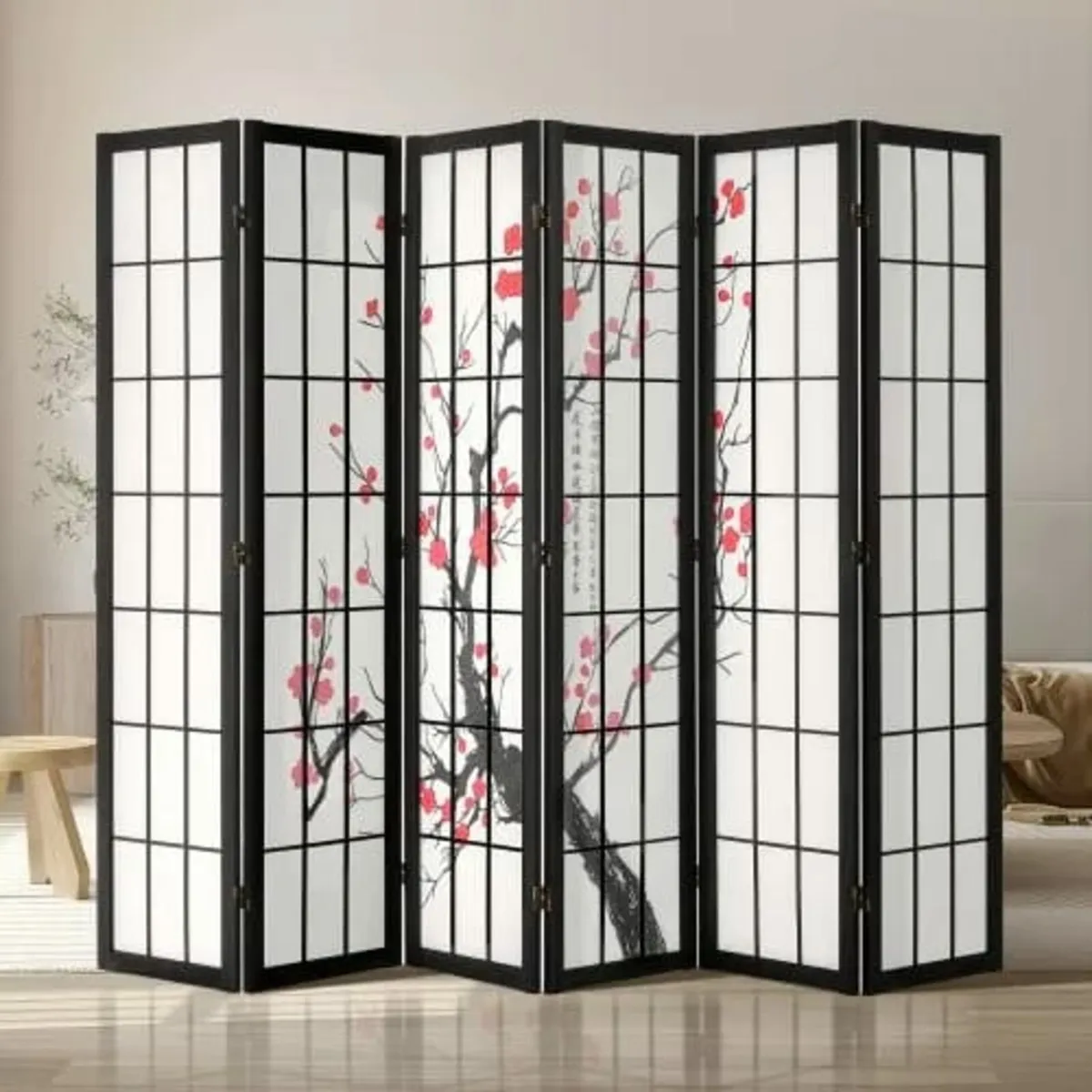 Room Divider, 6 Panel Japanese Room Divider Screen - Image 1