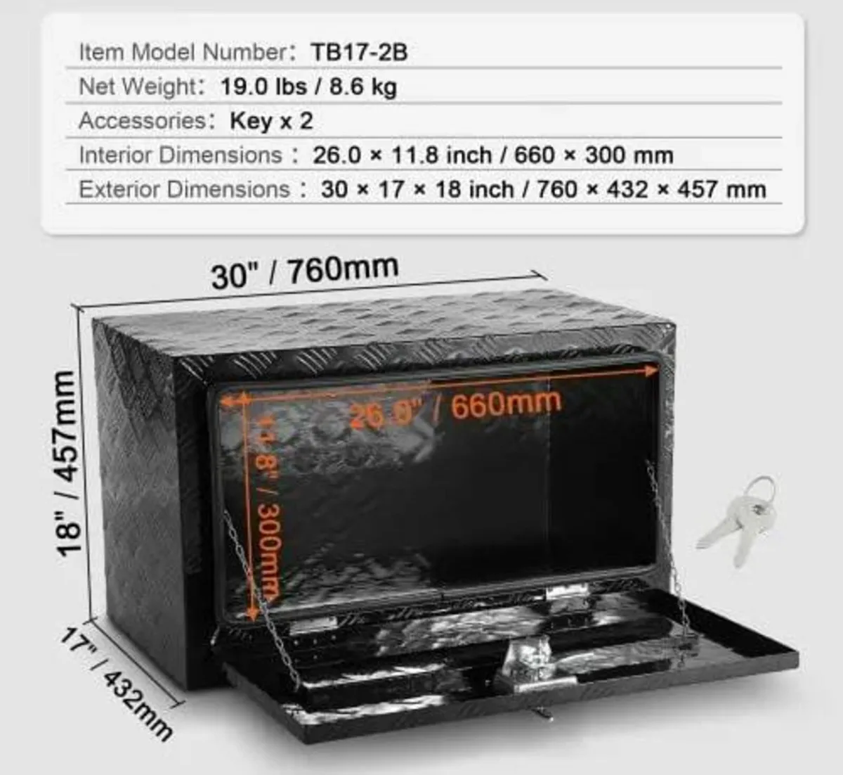 Underbody Truck Box, 30" x 17" x 18" Pickup Storag - Image 3