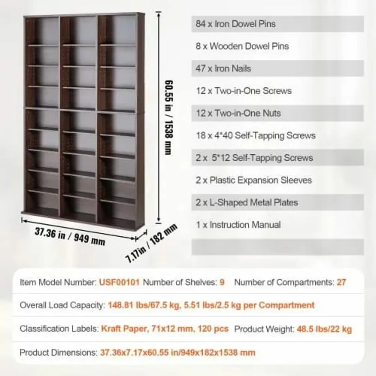 Media Storage Cabinet, 9-layer DVD Shelf Holds up - Image 3