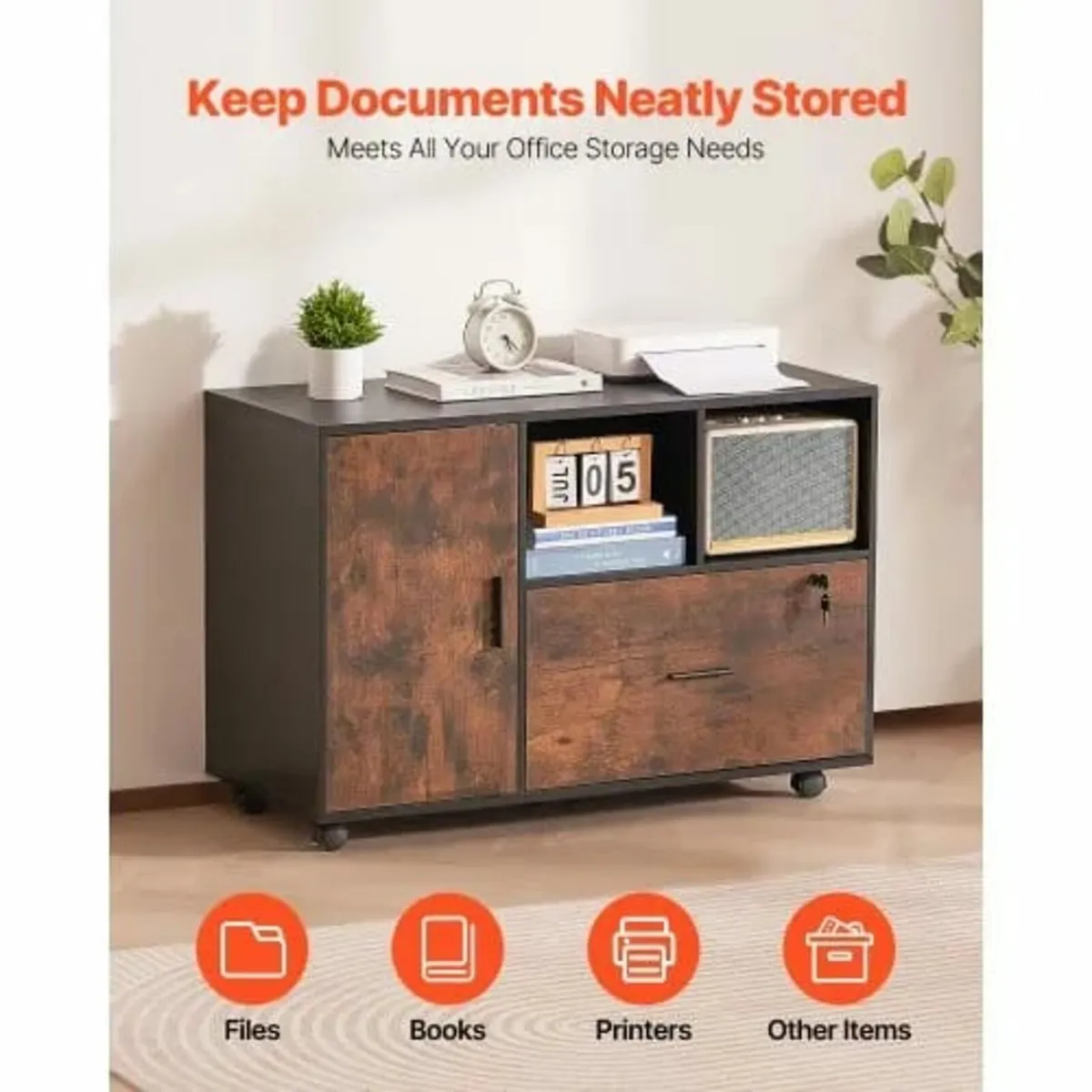 Wood File Cabinet, Mobile Filing Cabinet with Open - Image 2