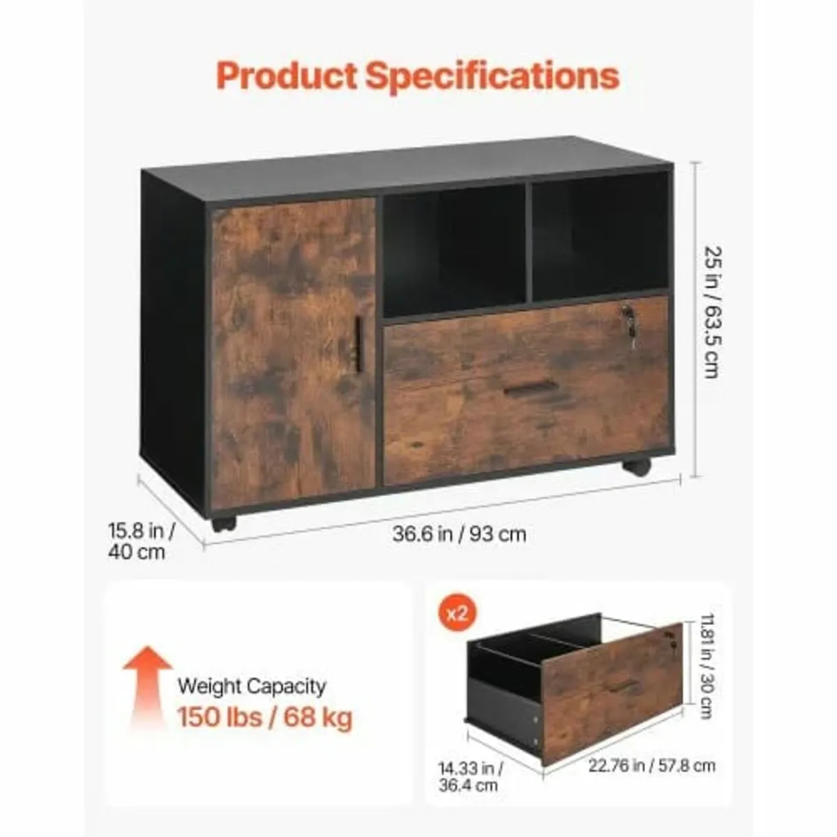 Wood File Cabinet, Mobile Filing Cabinet with Open - Image 3