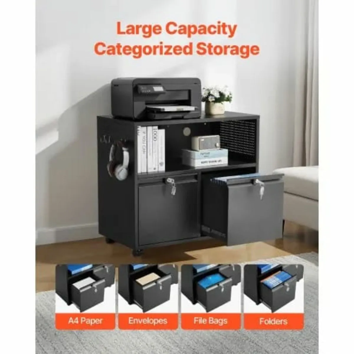 2 Drawers Metal File Cabinet, Lateral Filing Cabin - Image 3