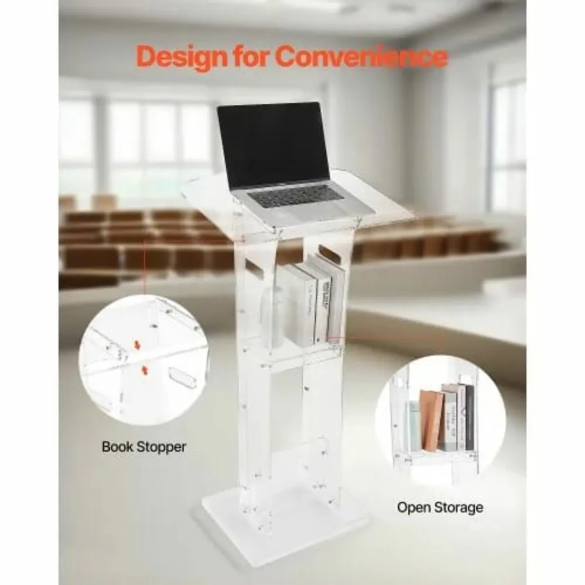 Podium Stand, 1100 mm Acrylic Lectern, Portable La - Image 1
