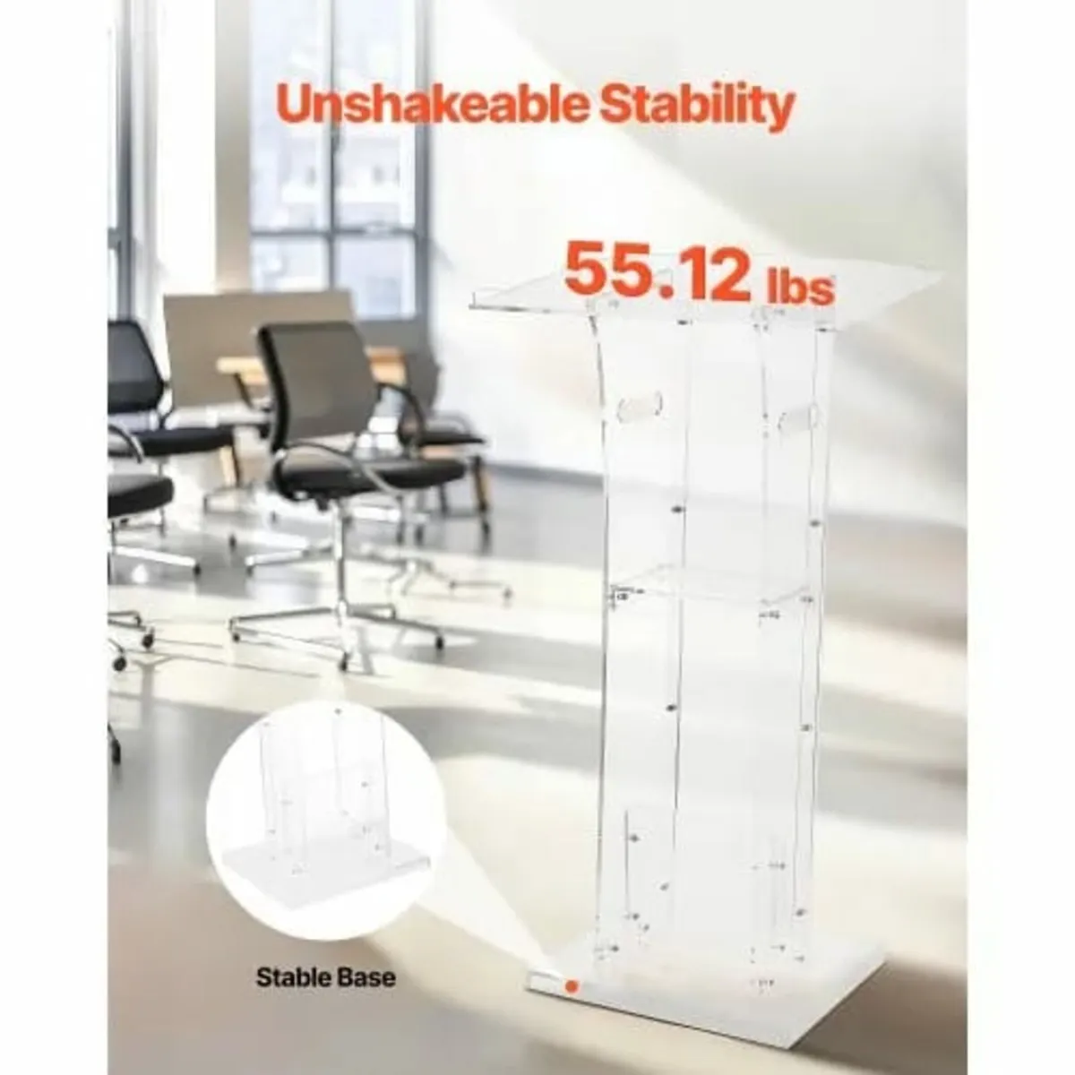 Podium Stand, 1100 mm Acrylic Lectern, Portable La - Image 4
