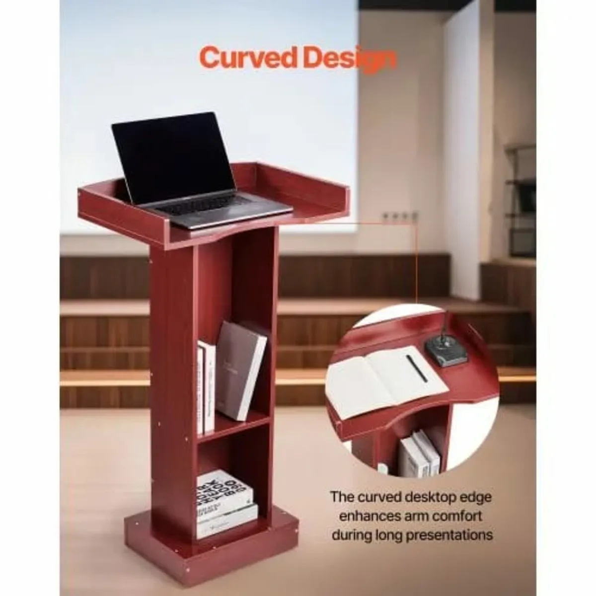 Podium Stand, 1040 mm Wooden Lectern, Laptop Desk - Image 2