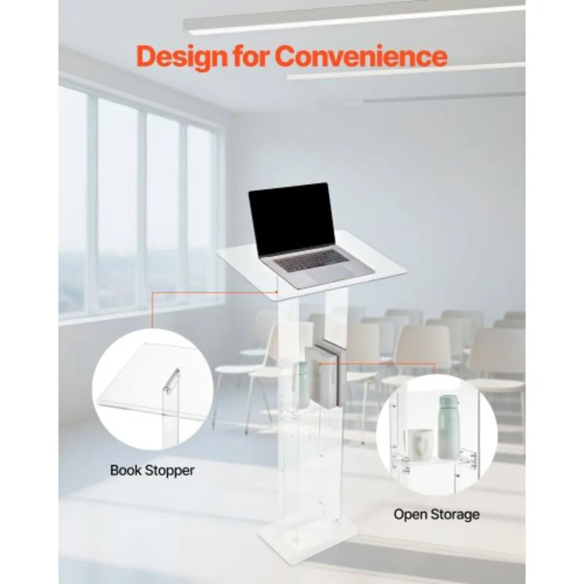 Podium Stand, 1265 mm Acrylic Lectern, Portable La - Image 2