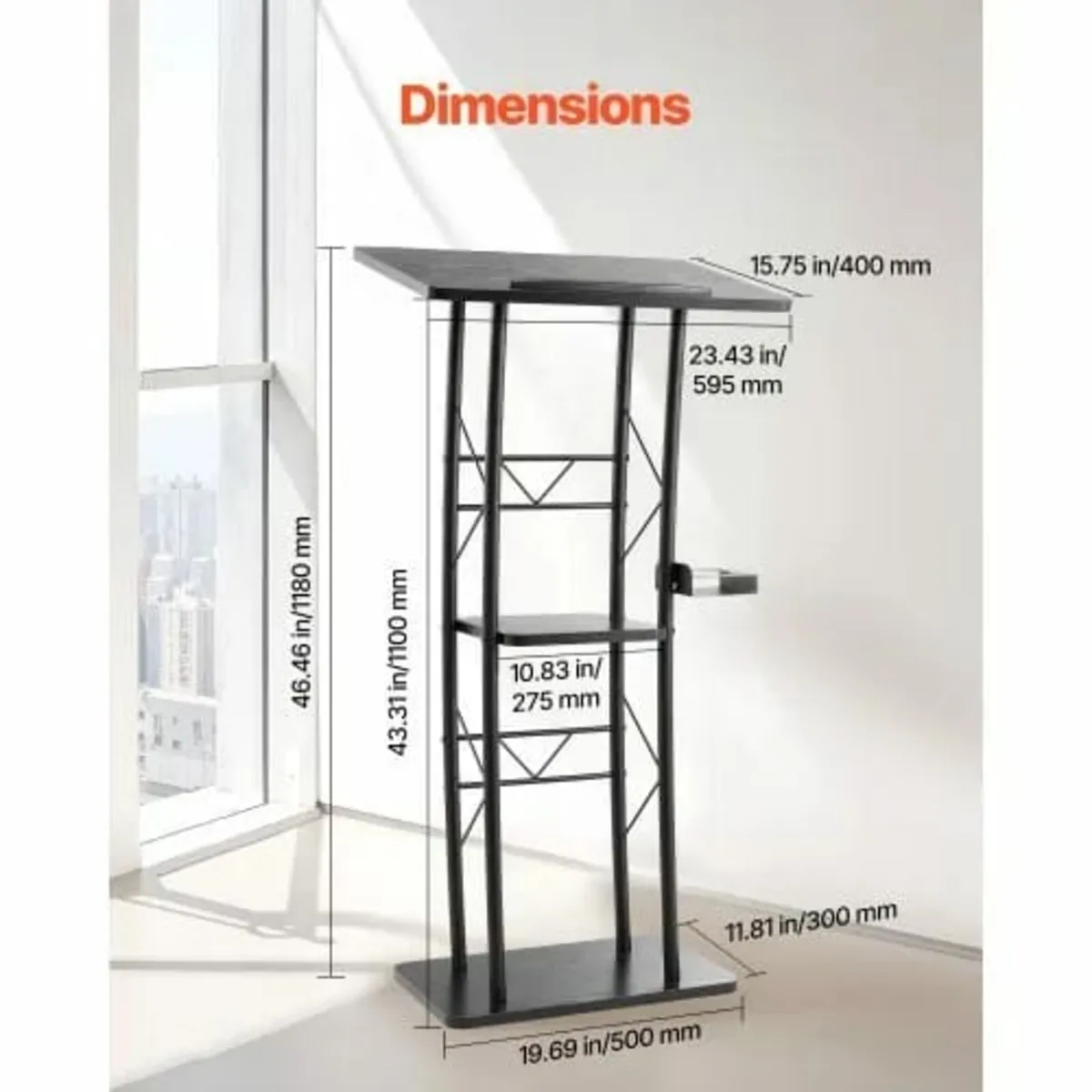 Podium Stand, 1180 mm Metal Lectern, Curved Standi - Image 2