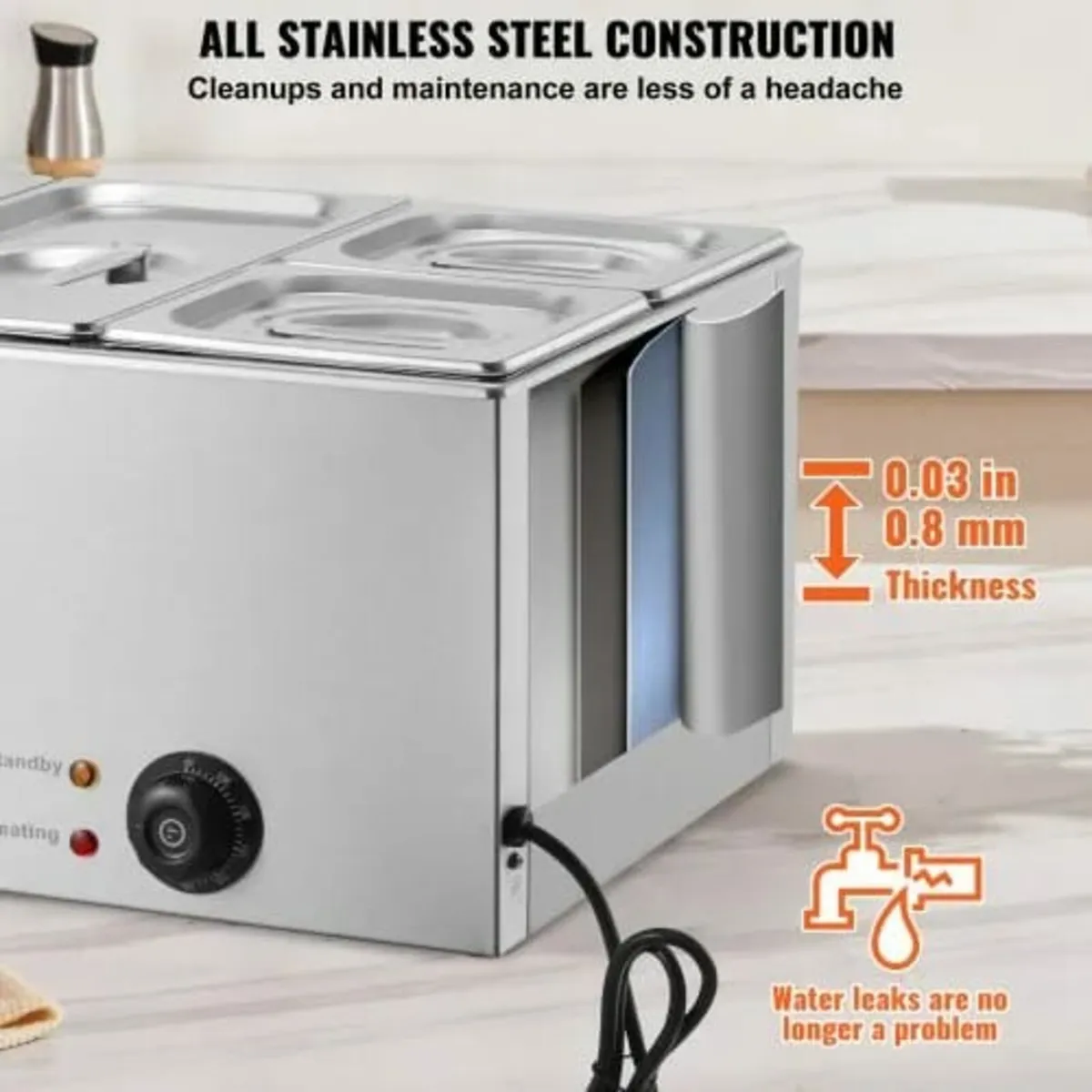 4-Pan Commercial Food Warmer, 15.5L Electric Steam - Image 2
