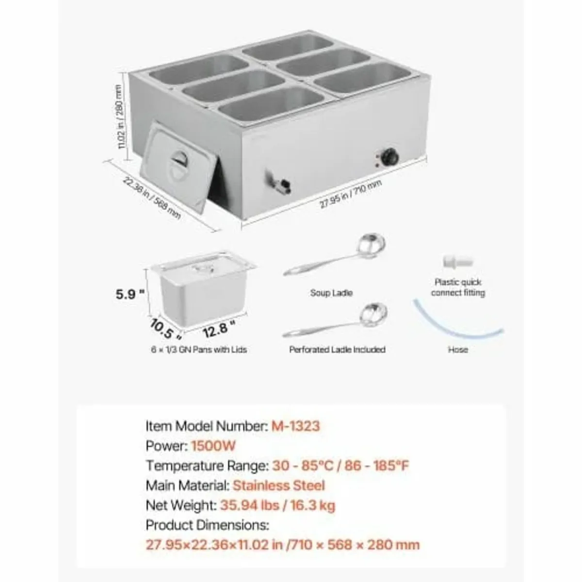 Commercial Food Warmer, 1500W Electric Stainless S - Image 2