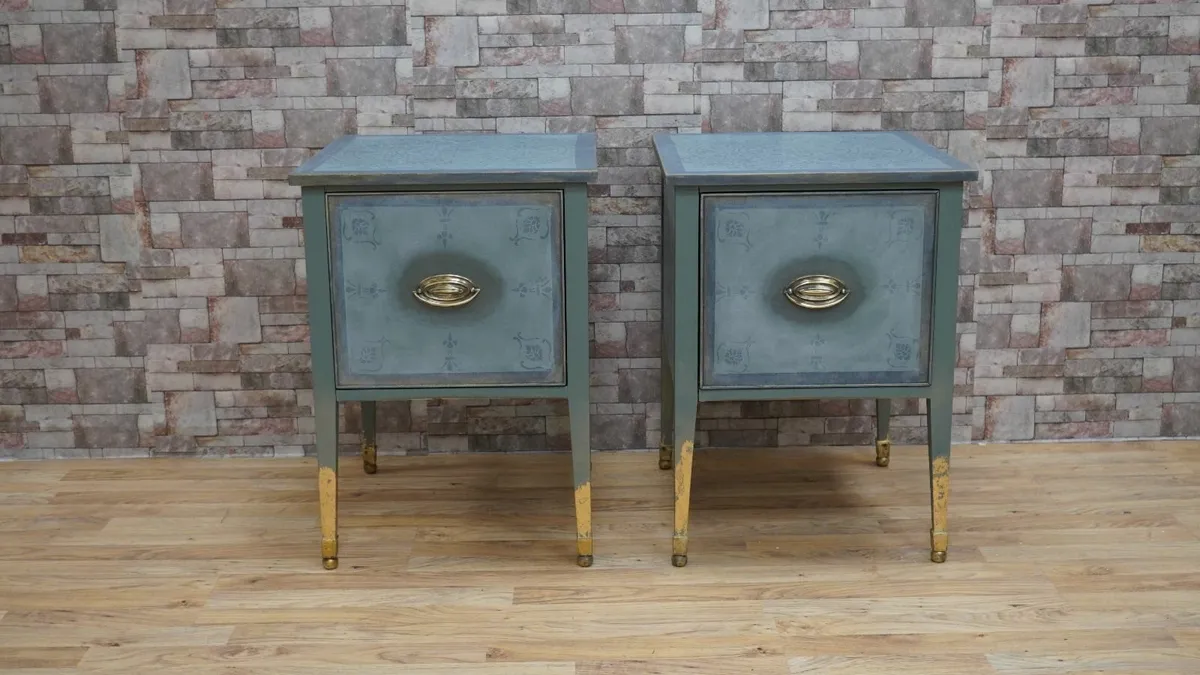 Vintage “Blue Mandala” Nightstands - Image 1