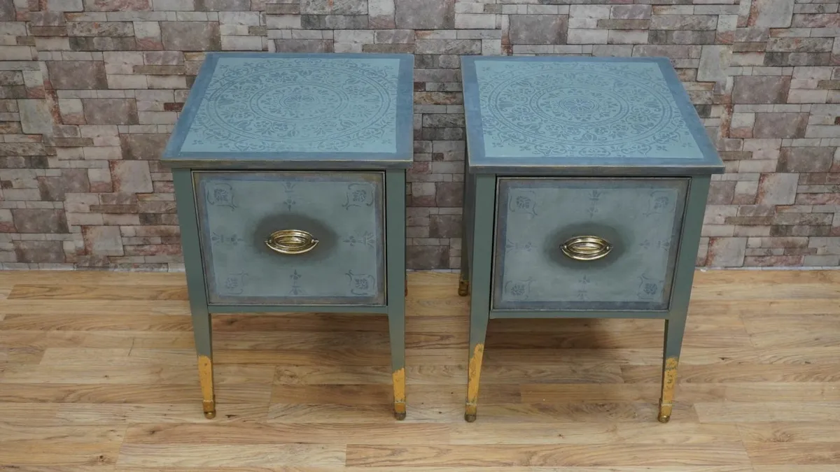 Vintage “Blue Mandala” Nightstands - Image 2