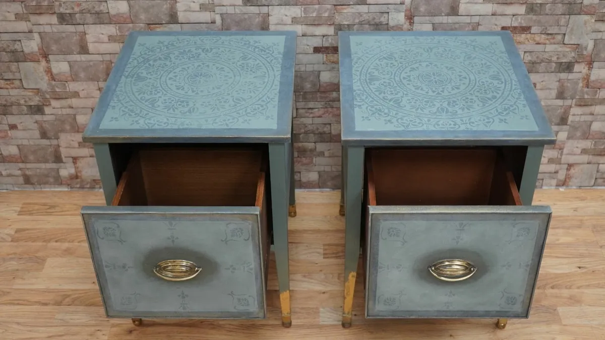 Vintage “Blue Mandala” Nightstands - Image 4