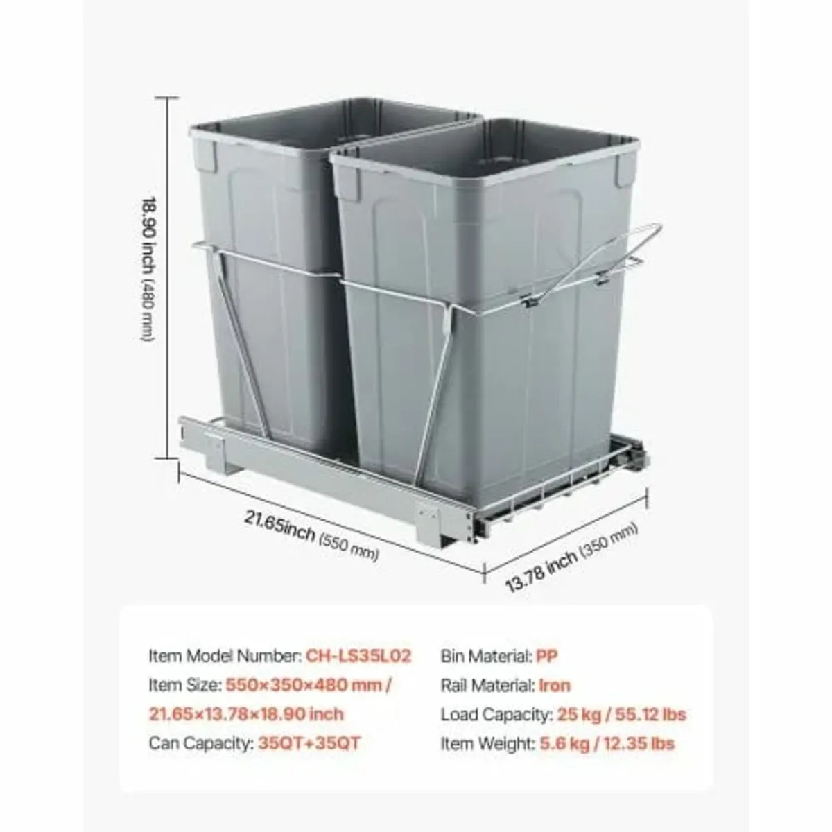 Pullout Trash Can for Kitchen Cabinets, Double Und - Image 2