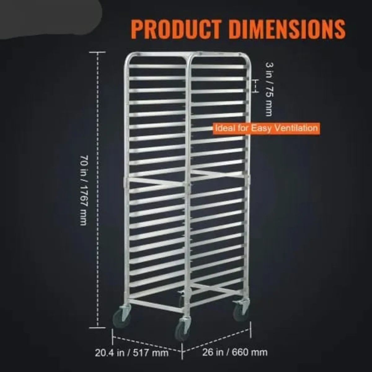 Bun Pan Rack, 20-Tier Commercial Bakery Racks with - Image 3