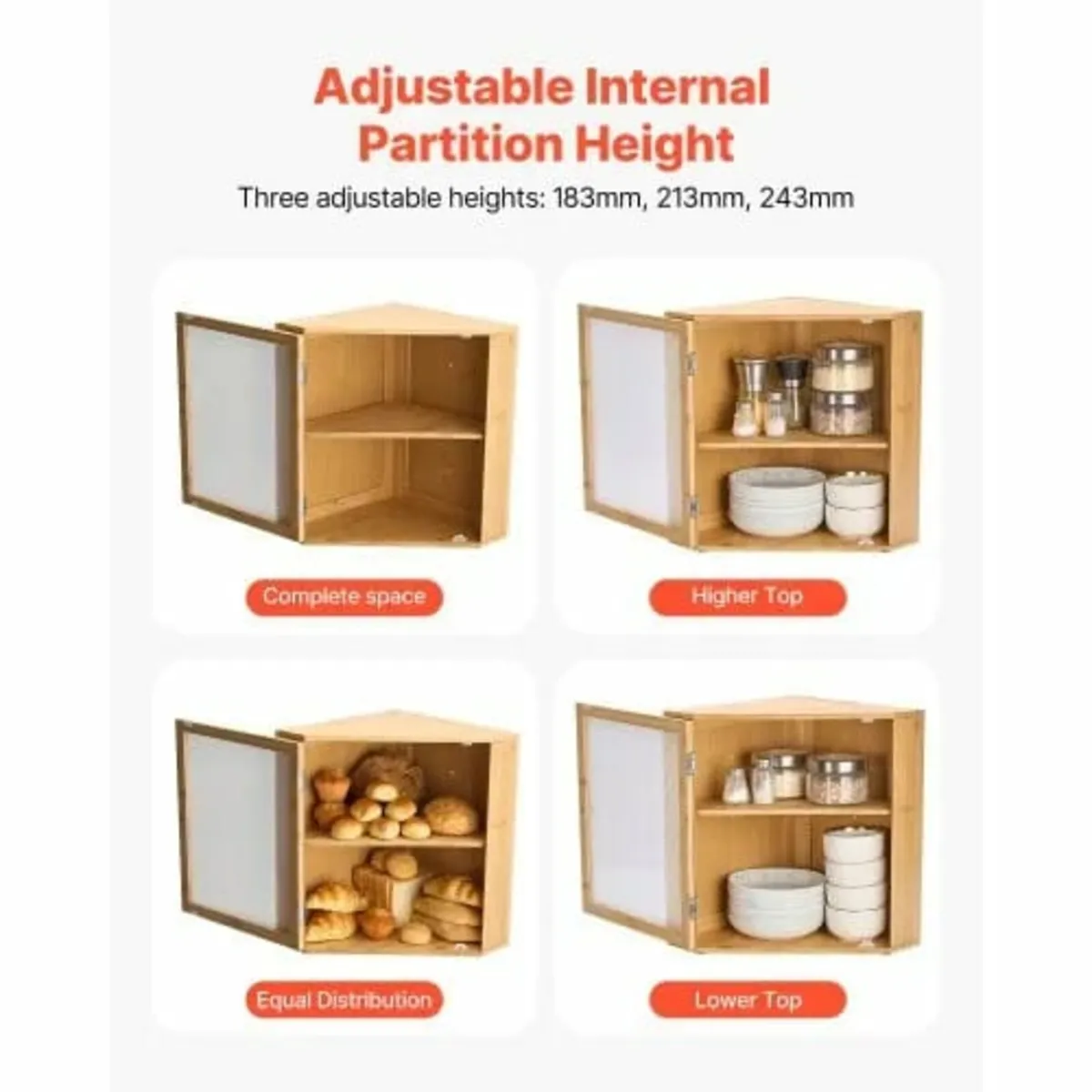 Corner Bread Box for Kitchen Counter, Double Layer - Image 3