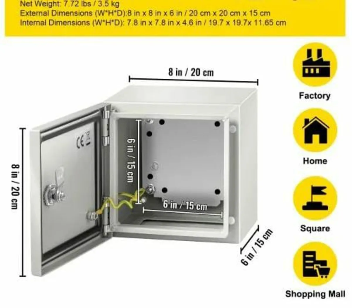 NEMA Steel Enclosure, 20x20x15 cm NEMA 4X Steel El - Image 4