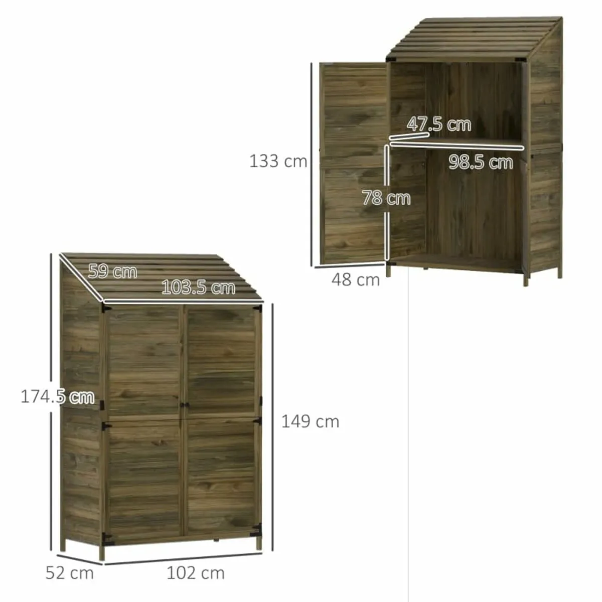 59 x 103.5 cm Two-Tier Wooden Garden Shed - Olive - Image 3