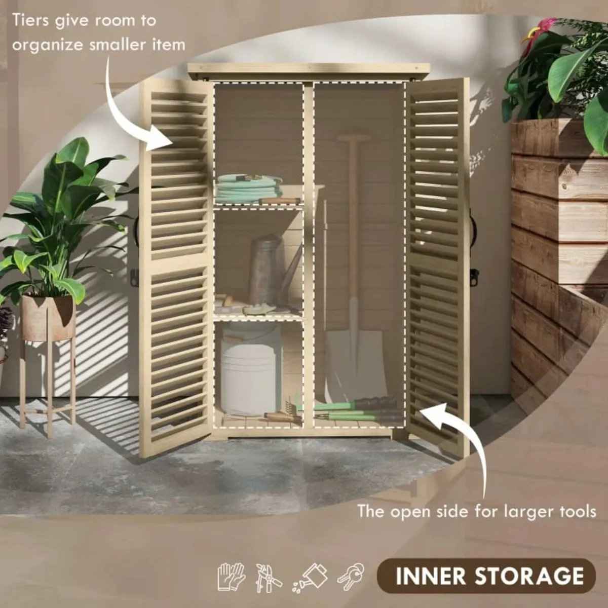 Wooden Garden Storage Cabinet for Tools with 2 She - Image 4