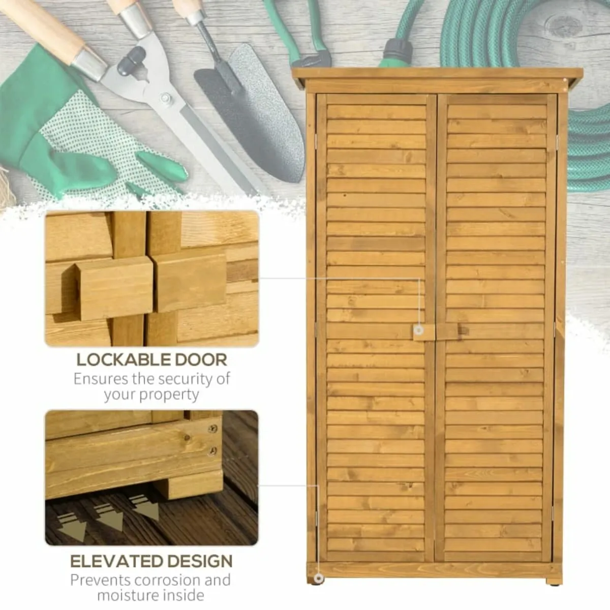 Garden Wood Storage Shed Fir Wood Shutter Tool Cab - Image 2