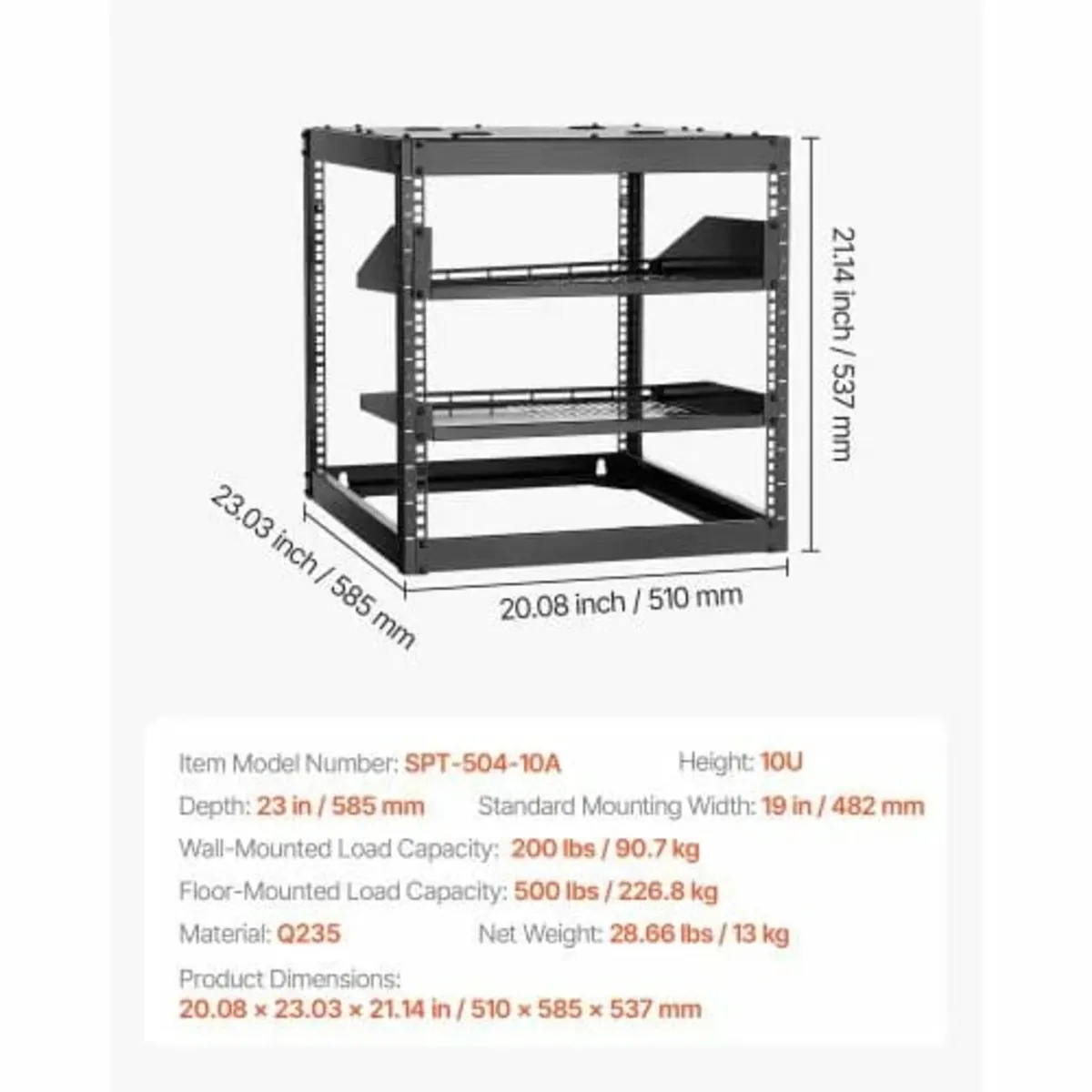 10U Open Frame Network Rack, 585 mm Depth, Wall Mo - Image 3