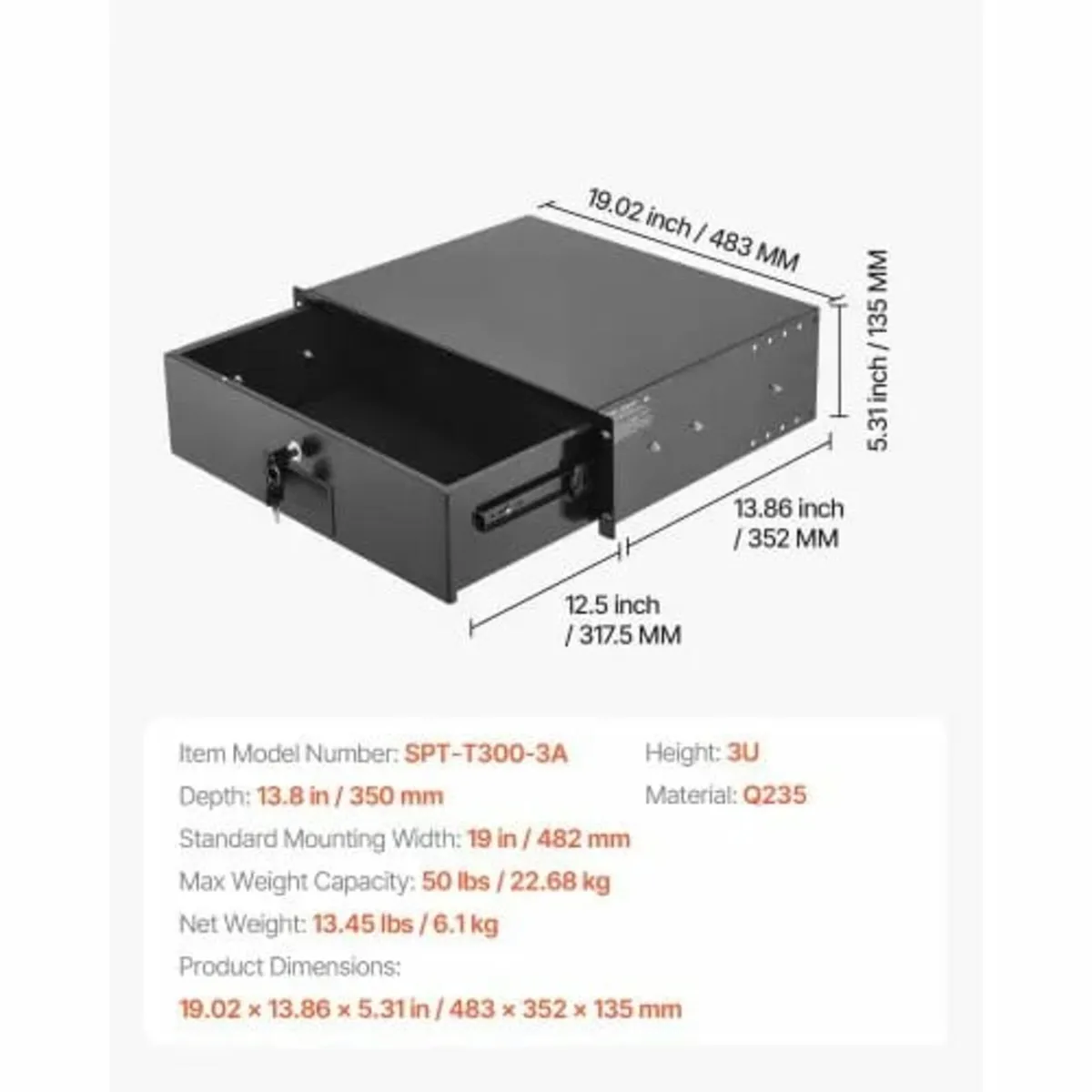 3U Rack Mount Drawer, 22.68 kg Max Load-Bearing, L - Image 3