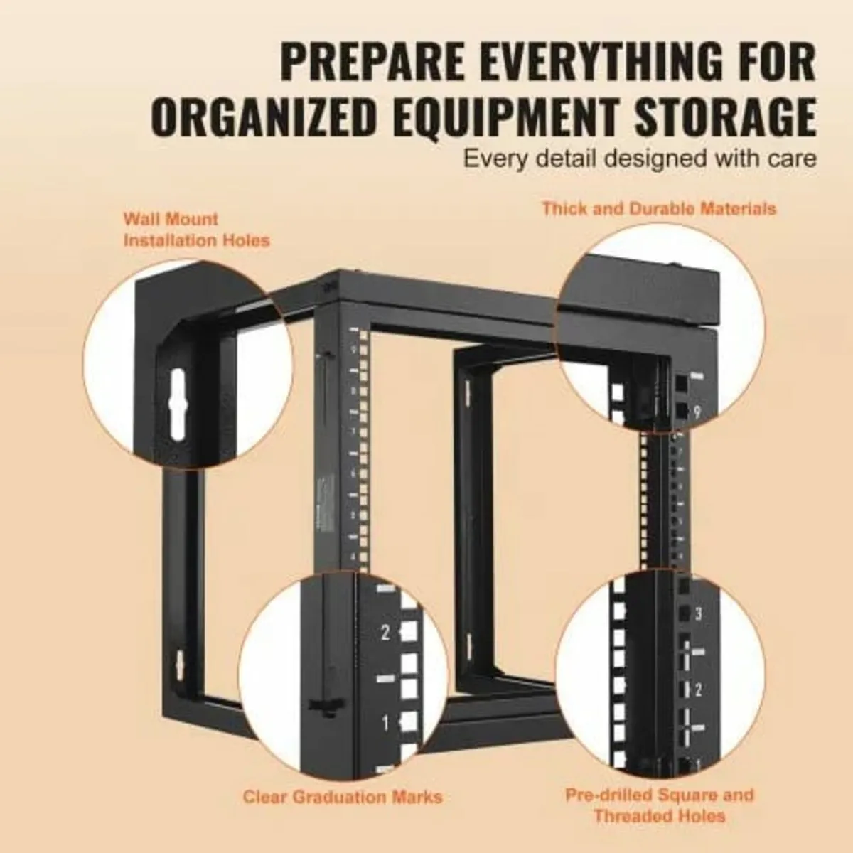9U Wall Mount Rack 150 lbs/68.04 kg Open Frame Ser - Image 2