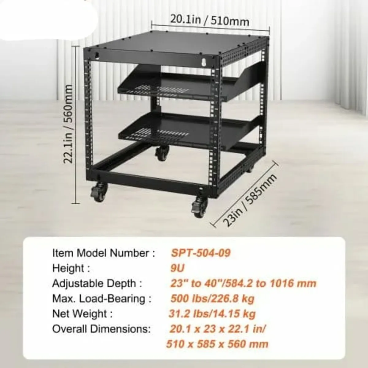 9U 4 Post Open Frame Server Rack Network Enclosure - Image 3